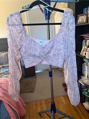 Lane 201 Dusty Pink Floral Milkmaid Crop Top Long Sleeve — Small